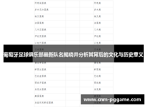 葡萄牙足球俱乐部最新队名揭晓并分析其背后的文化与历史意义