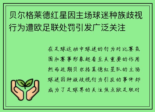 贝尔格莱德红星因主场球迷种族歧视行为遭欧足联处罚引发广泛关注